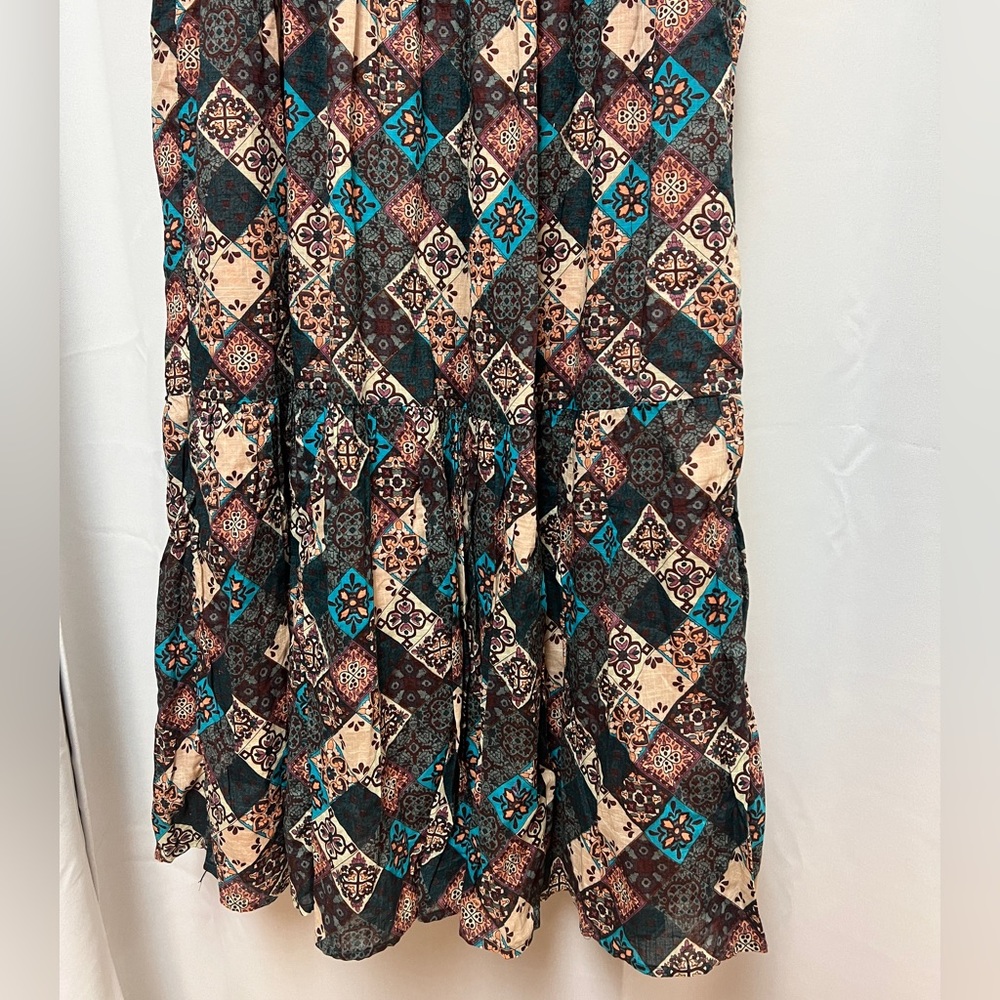 Anthropologie Blue & Brown Patterned Midi Dress - Picture 13 of 13